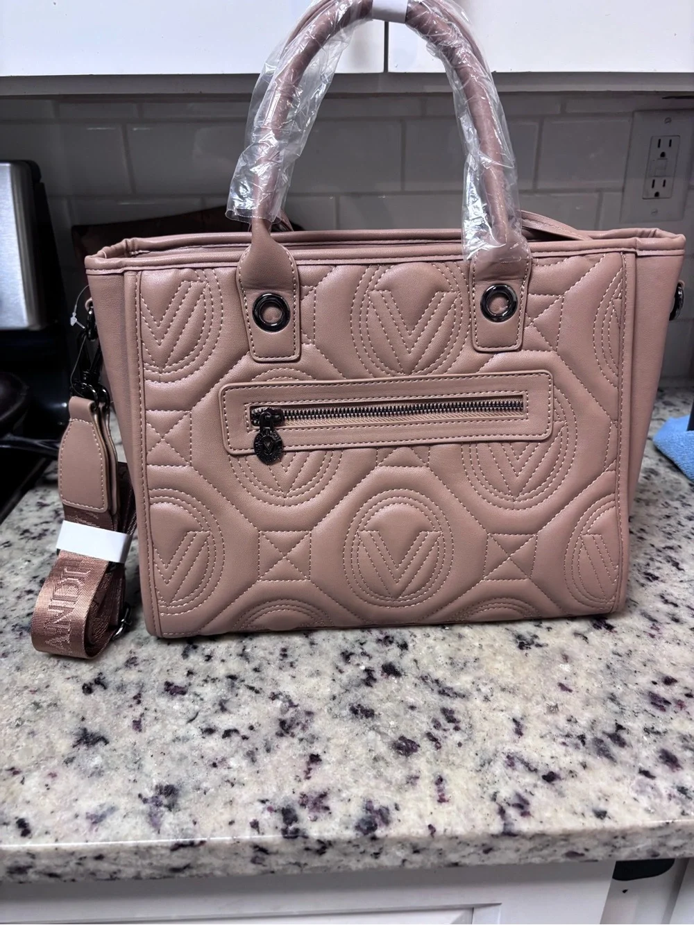 Valentino Orlandi Large Quilted Tote Bag + Matching Wallet Set – Taupe NWT